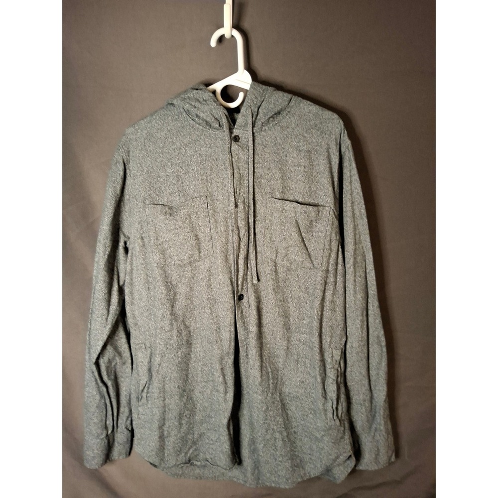 PacSun Mens Heather Grey Hooded Button Down Shirt Jacket Size Large L LongSleeve
